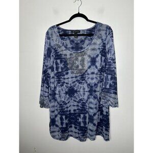 INC International Concepts Womens Top Blue Studded 3/4 Sleeve Blouse Size 2XL